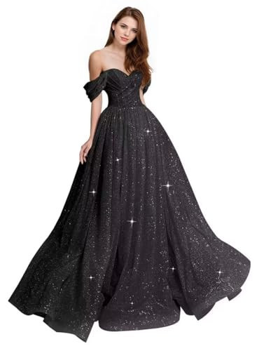 Tulle Plus Size Long Ball Gown 2026 Glitter Black Evening Gowns for Women Formal Sparkly A-Line Prom Dress Size 16W | Amazon (US)