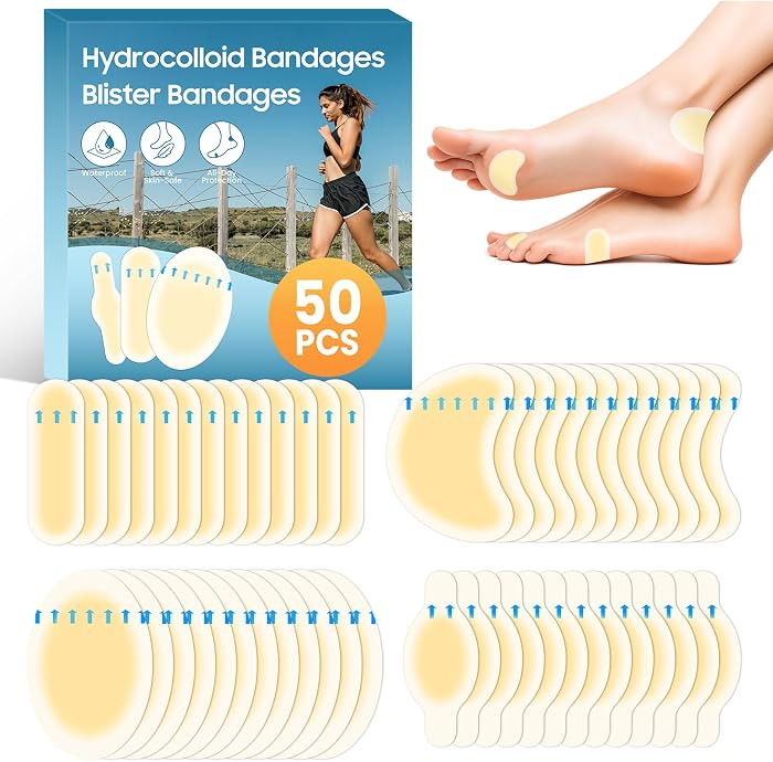 50Pcs Hydrocolloid Bandages，Blister Bandages for Feet, Waterproof Heel & Toe Pads with Cushion ... | Amazon (US)