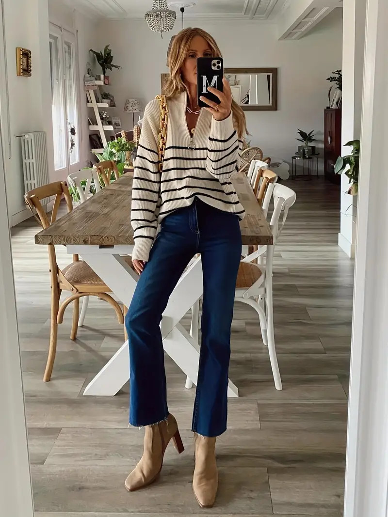 Striped Zip Turtle Neck Pullover Sweater Casual Long Sleeve - Temu | Temu Affiliate Program