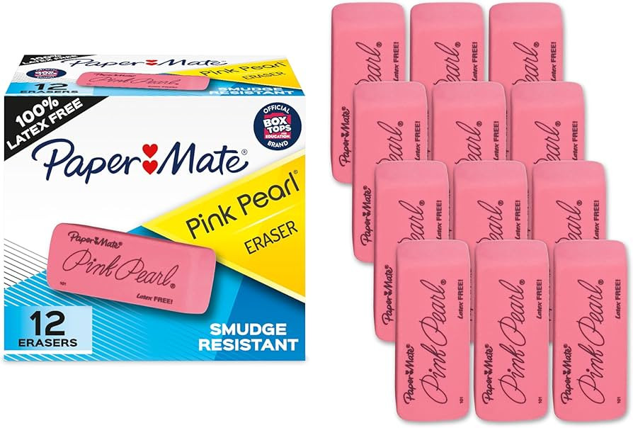 Paper Mate Erasers, Pink Pearl, 12 Count - Latex Free and Smudge Resistant, Back to School, Teach... | Amazon (US)