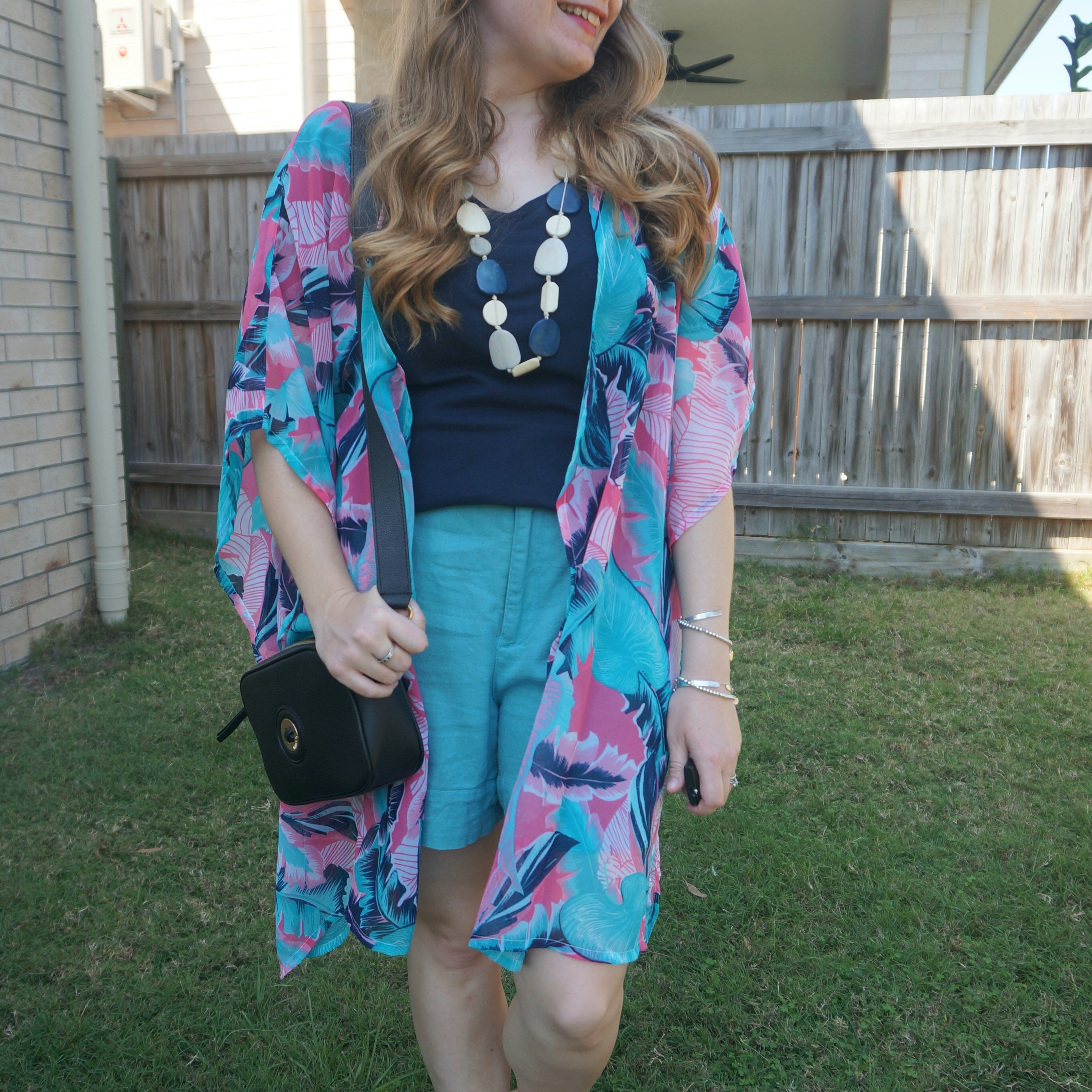 Pink and blue with the navy tee, palm print cover up and thrifted blue Kmart linen shorts 💙 

#LTKaustralia #LTKspring #LTKbag