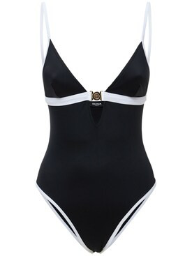 Balmain - Stretch tech one piece swimsuit - Black/White | Luisaviaroma | Luisaviaroma