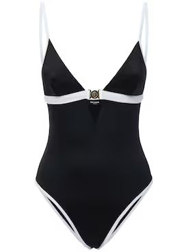 Balmain - Stretch tech one piece swimsuit - Black/White | Luisaviaroma | Luisaviaroma