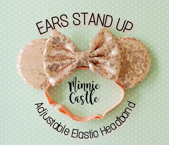 Rose Gold Minnie Ears Baby Toddler Minnie Mouse Ears Elastic - Etsy | Etsy (US)