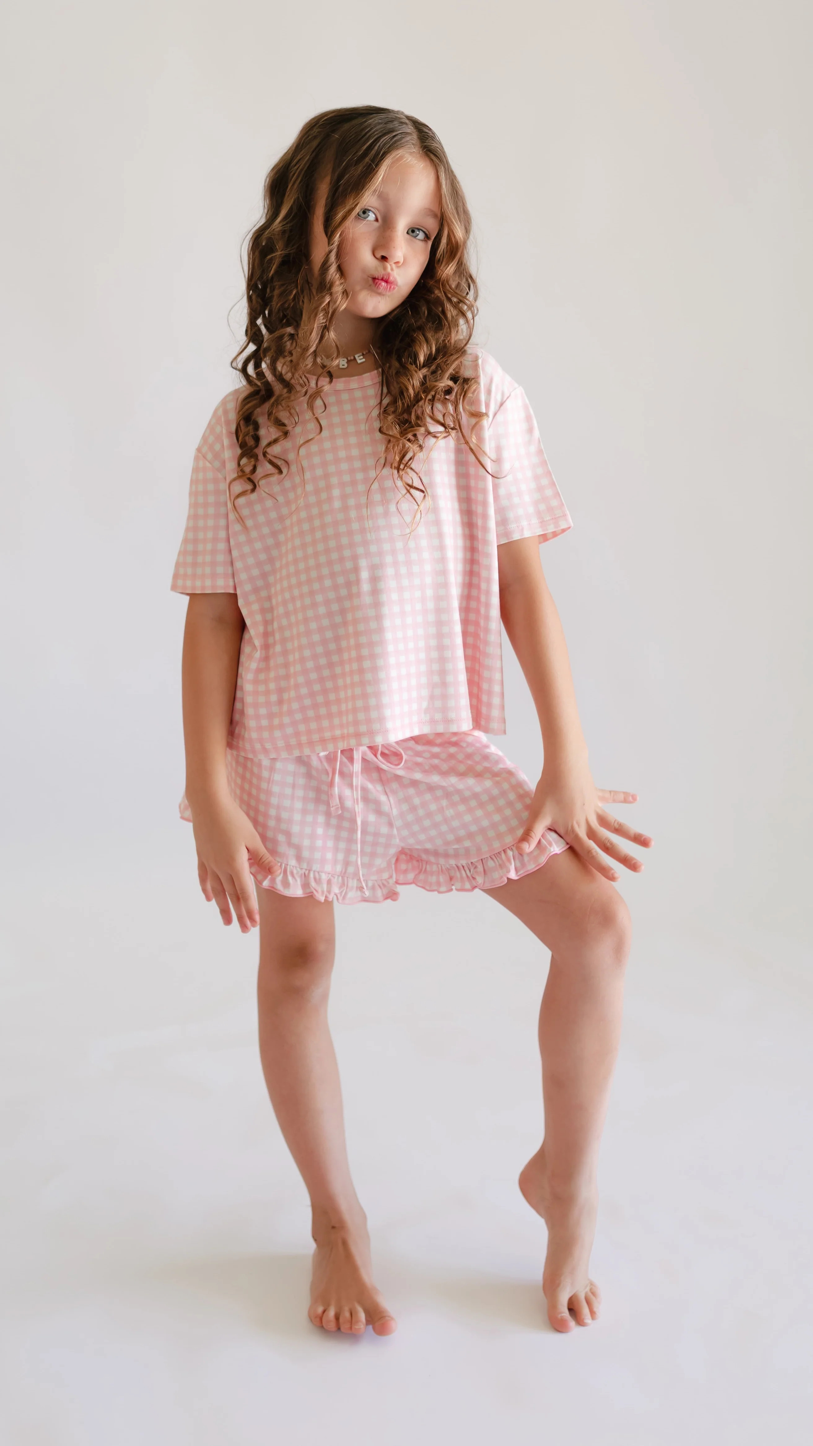 Girl's Ruffle Set in Pink Gingham | Silks Design