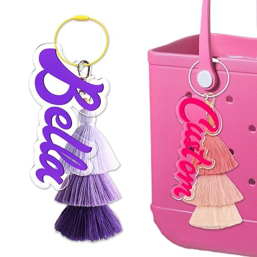 LiG oood Custom Bag Name Keychain, Personalized Custom Beach Tote Bag Name Tags, Custom Rubber Beach Bag Accessories, Tassel Charms, Backpack Name Tags Bag Decorations | Amazon (US)