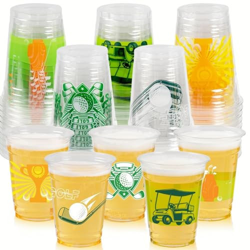 GuassLee 50 Pack Golf Ball Cups for Golf Party Decorations,12oz Clear Plastic Cups, Green Disposable Drinking Cups for Sports Themed Birthday Bachelor Party Supplies Favors | Amazon (US)