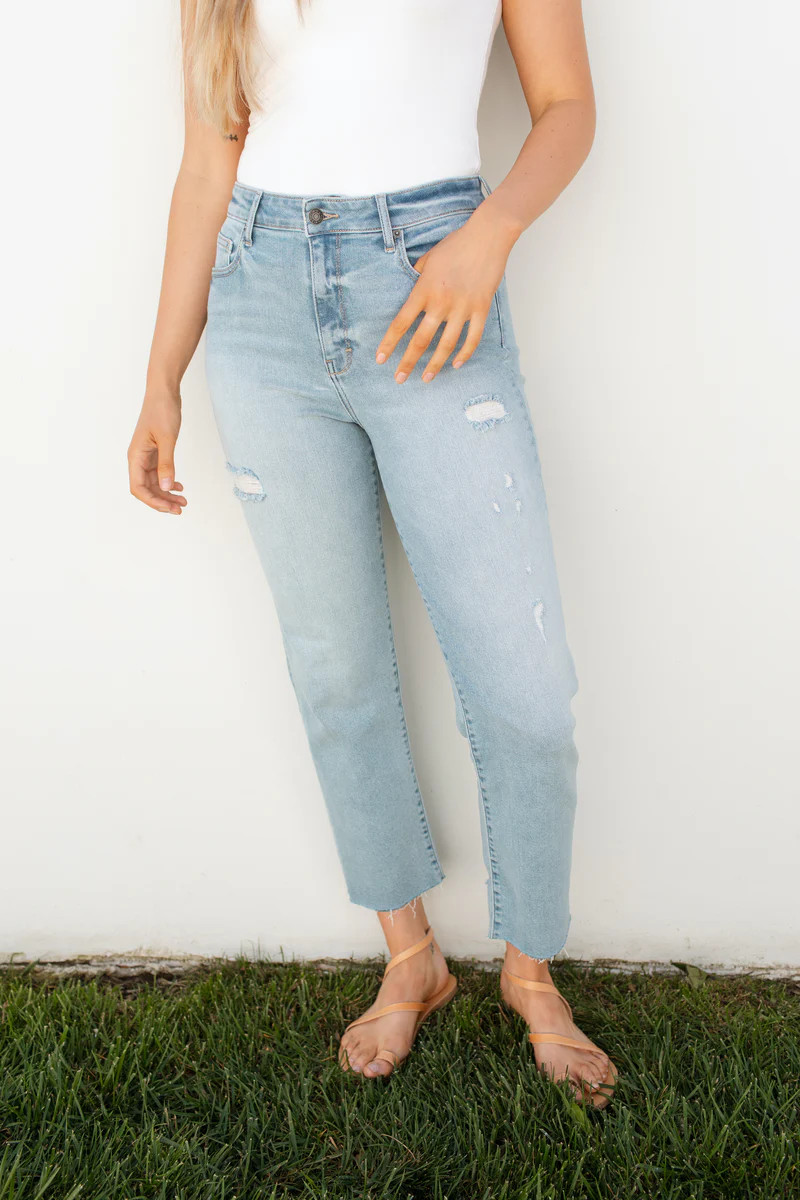 Chrissy Distressed Straight Leg Jeans | Carly Jean Los Angeles