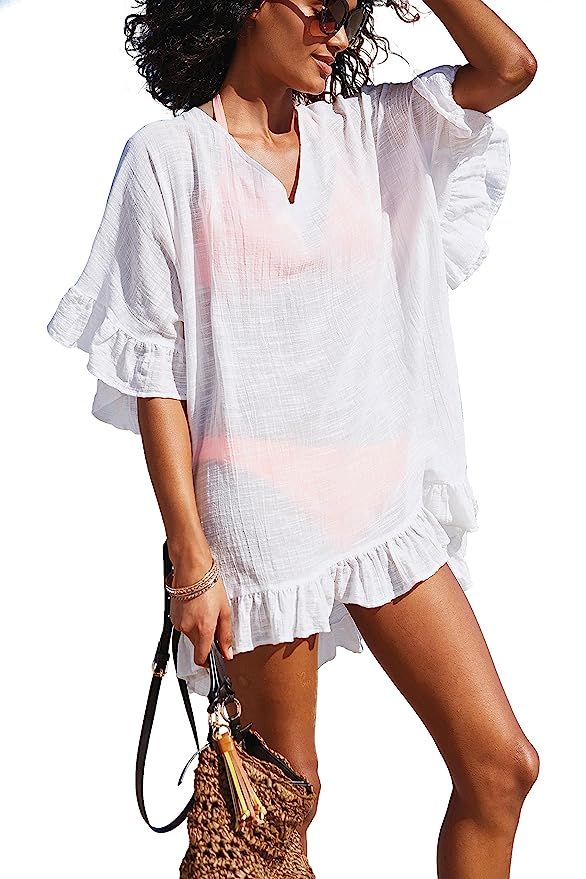 KingsCat Fashion V-Neck Cotton Beach Top/Swimsuit Cover up | Amazon (US)