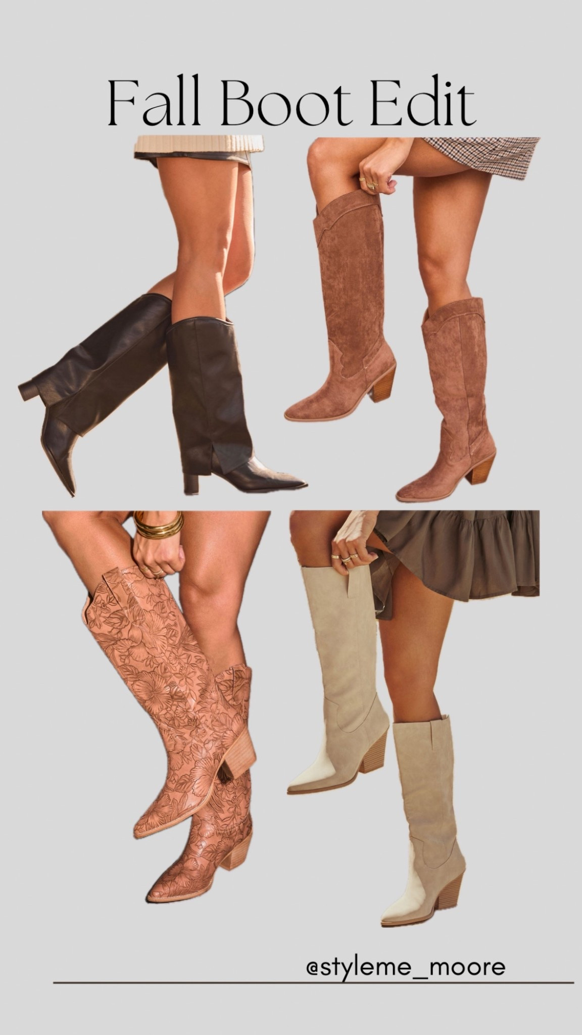 Fall Boot Edit 🤎✔️
Lately knee high boots are my fave with a dress, skirt or shorts! 

Use Code: STYLEMEMOORE30

#LTKStyleTip #LTKShoeCrush #LTKSeasonal