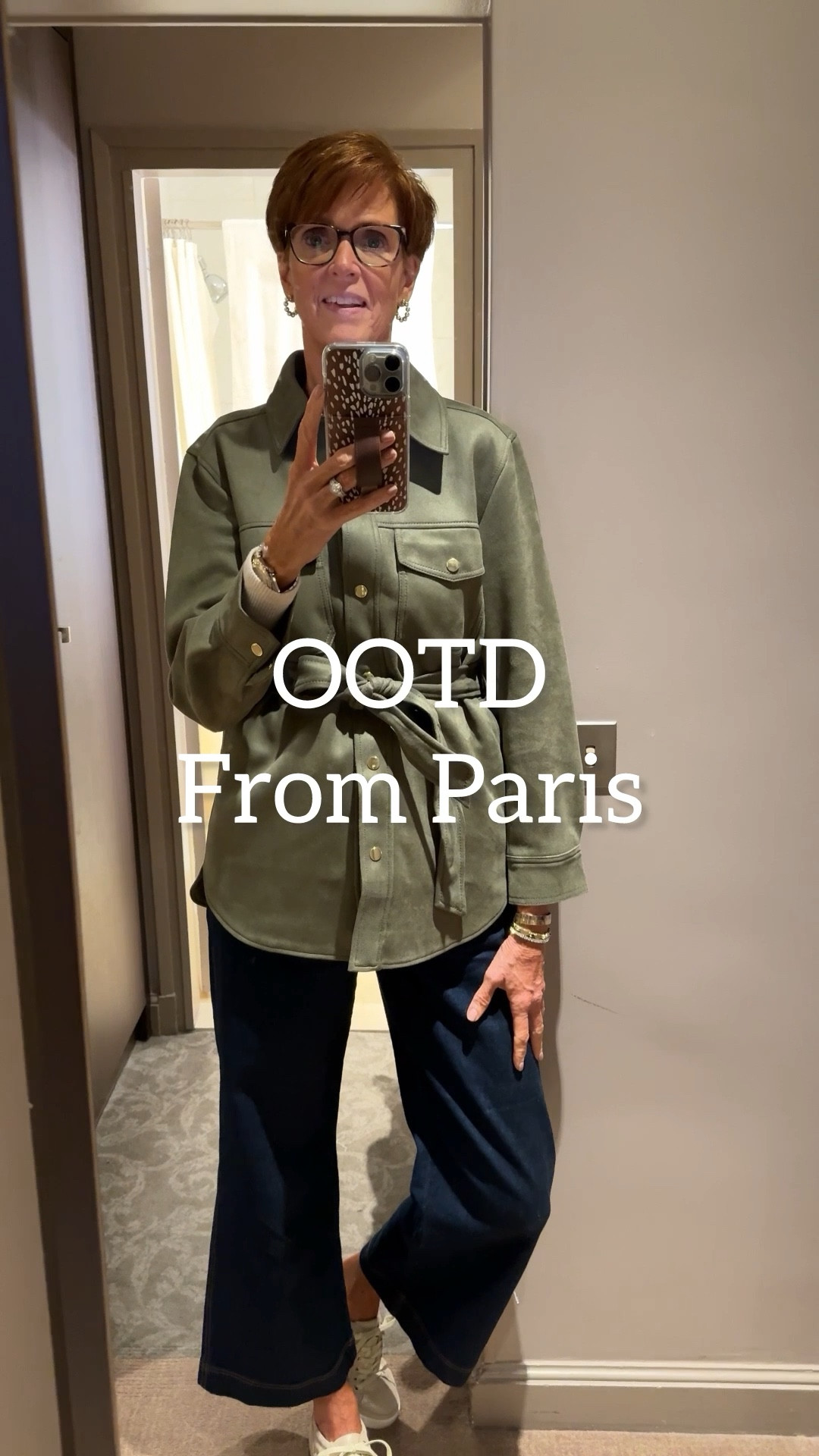 OOTD from Paris
Neutrals that are interchangeable and layers for the cooler weather. Neutral olive faux suede tie waist jacket with dark wash jeans and Vionic sneakers.

#LTKTravel #LTKStyleTip #LTKOver40