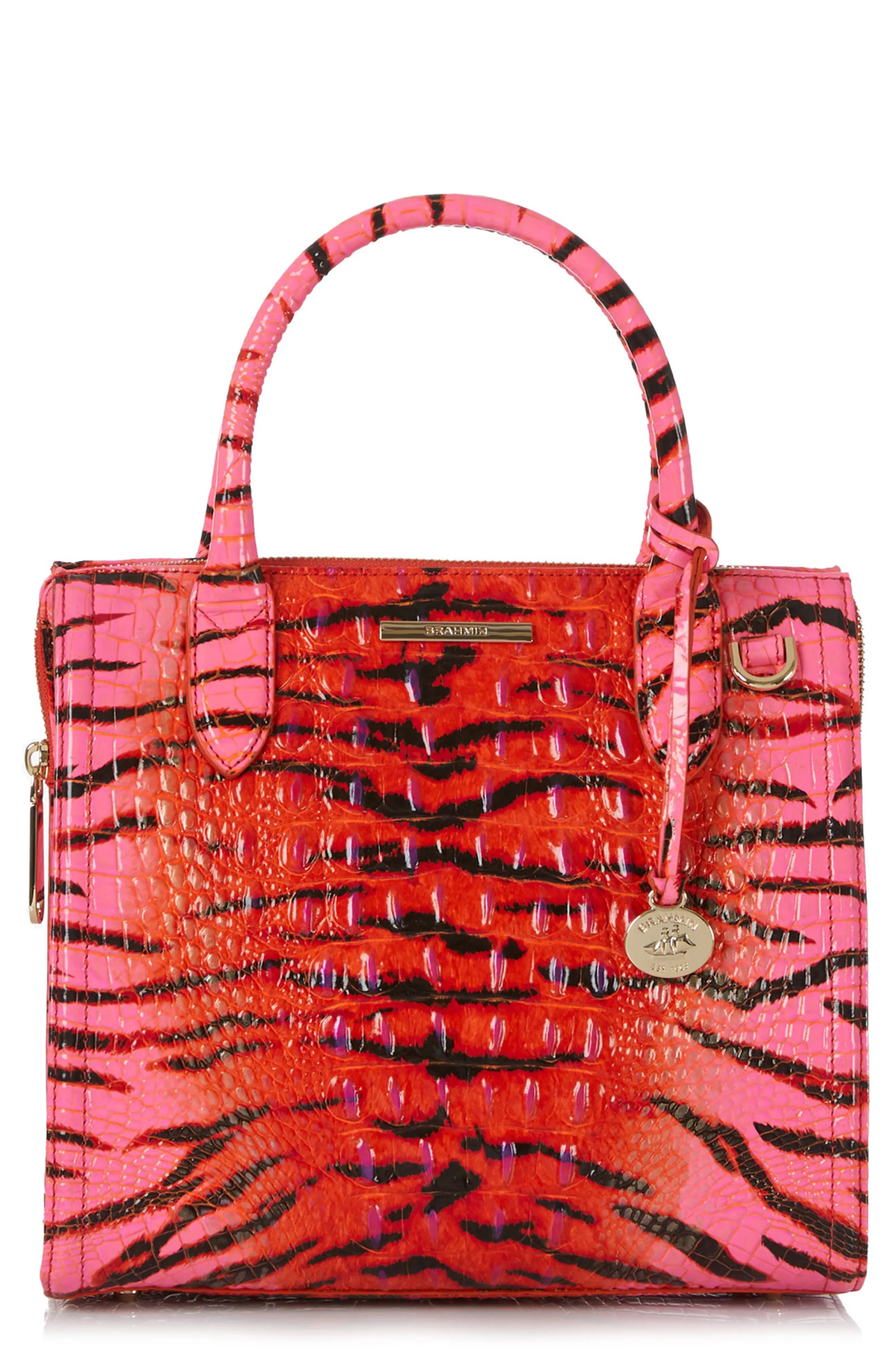 Brahmin Small Caroline Croc Embossed Leather Satchel in Pink Feline Ombre Melbourne at Nordstrom | Nordstrom