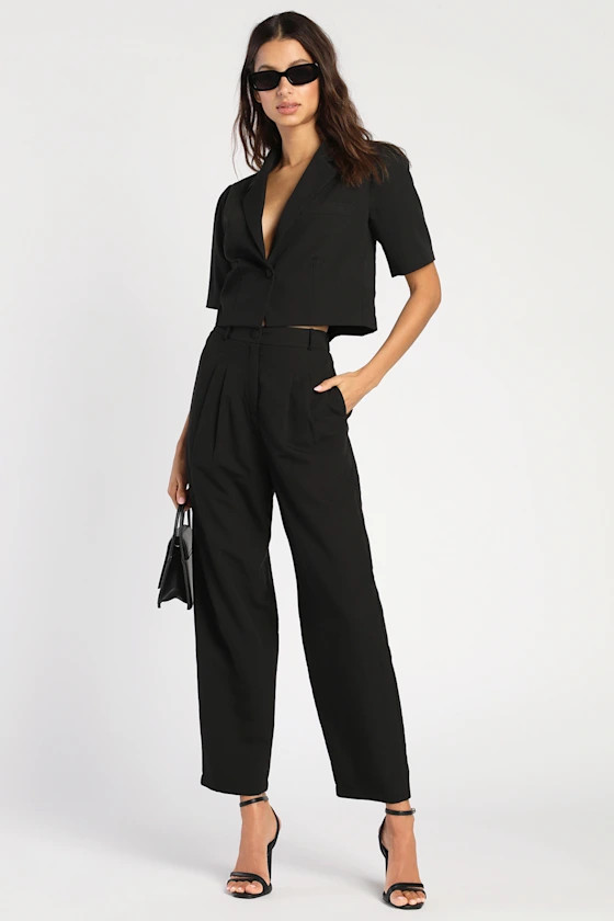 Posh Company Black Pleated High-Waisted Trouser Pants | Lulus