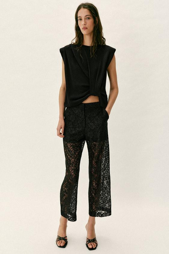 LACE STRAIGHT LEG PANTS | Zara US