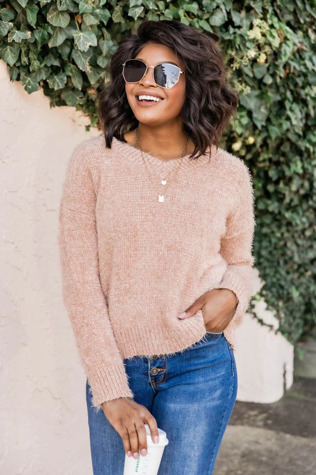 Early Riser Fuzzy Light Pink Sweater FINAL SALE | The Pink Lily Boutique