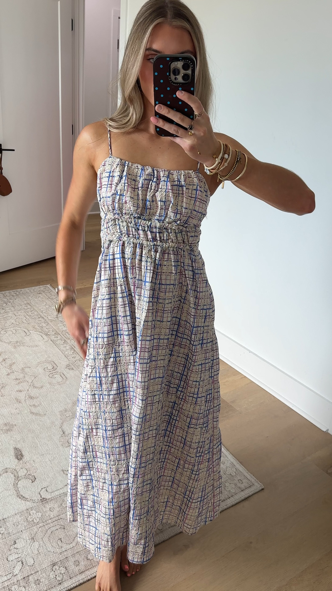 @englishfactory size xs Light and softly structured, this embroidered maxi dress blends delicate detail with an easy, flowing silhouette. Designed with a smocked bodice that offers a comfortable, flattering fit, it features slender straps and a straight neckline for a clean, minimal look. The subtle check pattern is elevated with intricate embroidery, adding texture and dimension throughout. Effortless and versatile, it’s a piece that moves seamlessly from relaxed daytime wear to more polished moments

#LTKootd #LTKdayinmylife #LTKSeasonal