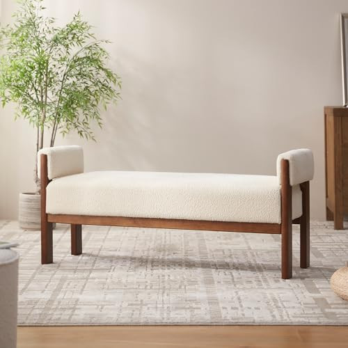 VKNOW End of Bed Bench, 51.8” Modern Upholstered Bedroom Bench Indoor Bench with Arms, Entryway Bench with Solid Wood Frame for Bedroom Living Room, Beige | Amazon (US)