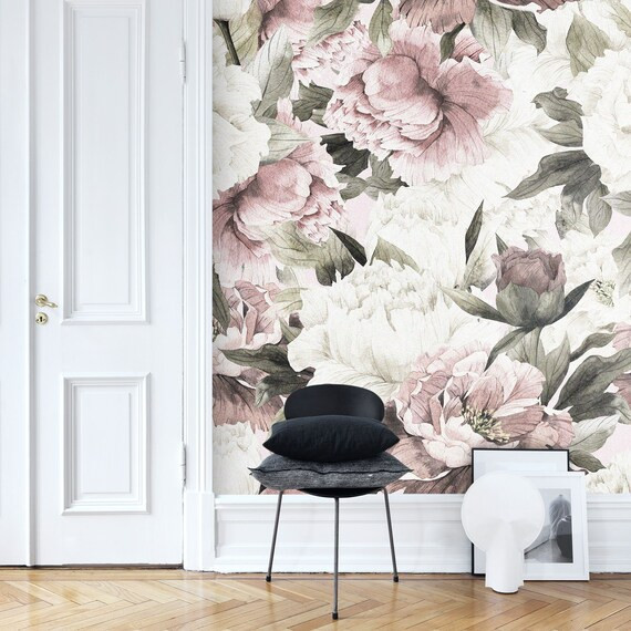 Light Background Pink Roses Wallpaper Vintage Floral Wall | Etsy | Etsy (US)
