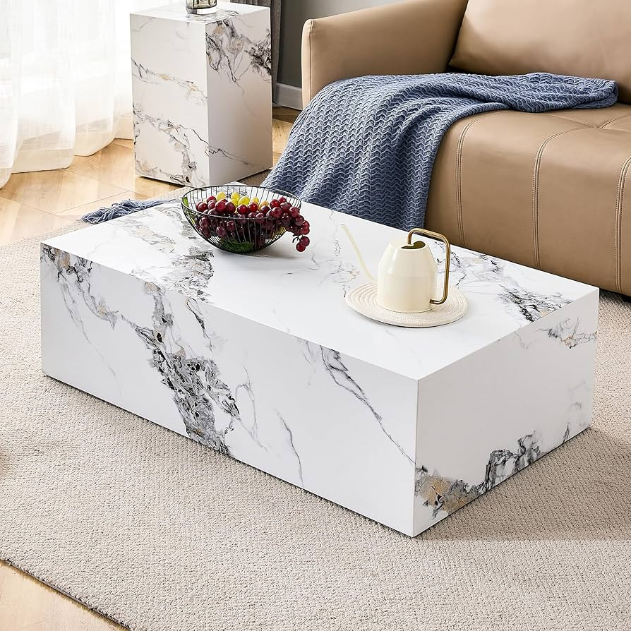 Modern Coffee Table,Mid Century White Faux Marble Center Tea Table End Table with Texture Design,... | Amazon (US)