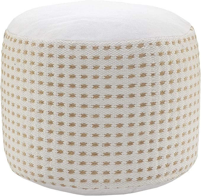 LR Home Ox Bay Handcrafted Dashing Geometric Natural Jute Pouf, White/tan | Amazon (US)