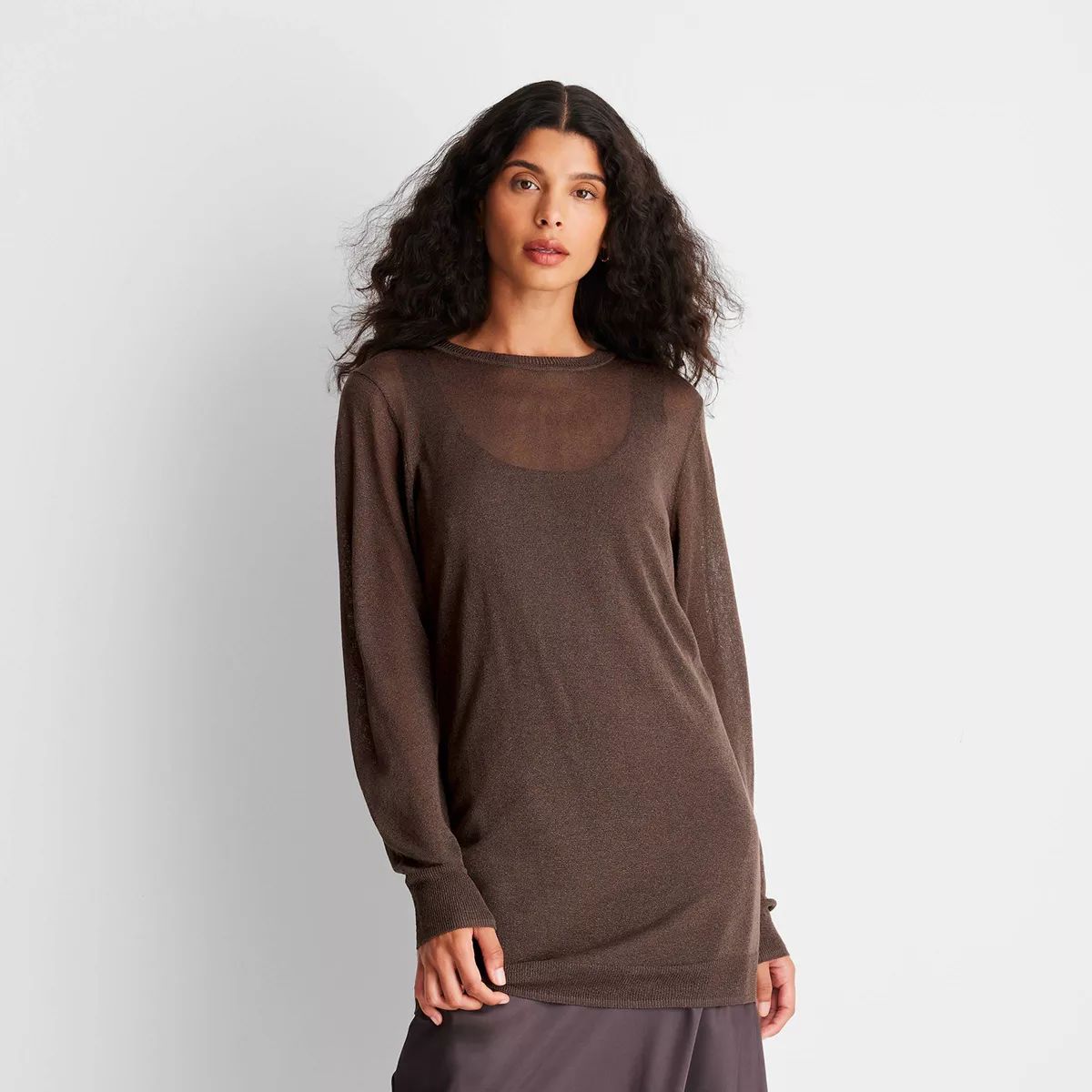 Women's Crewneck Sheer Sweater - Future Collective™ with Reese Blutstein Dark Brown L | Target