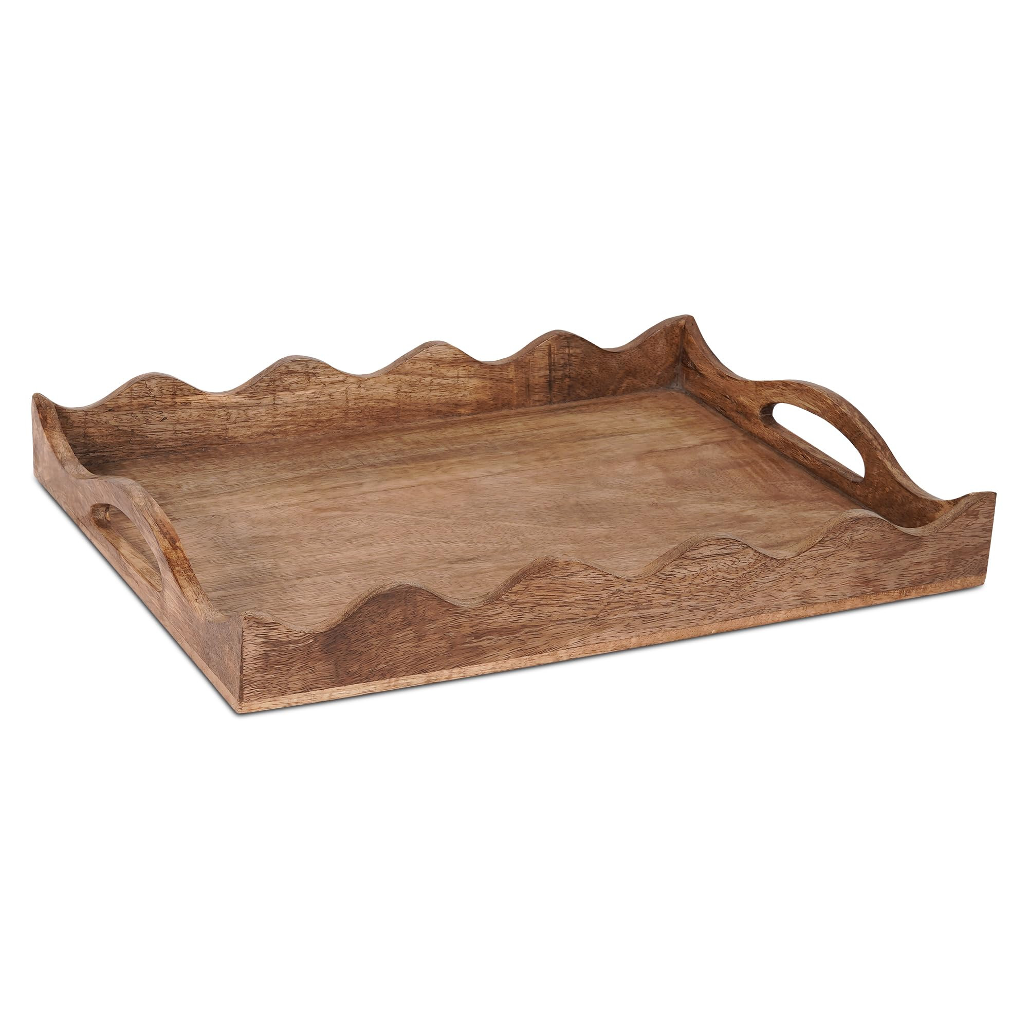 Mela Artisans Ottoman Wooden Serving Tray | Large, Scallop White Burnt | Decorative Mango Wood | Serve Breakfast, Other Foods, Coffee and Tea | Rustic Home Decor | 16" x 12” x 2.5” | Amazon (US)
