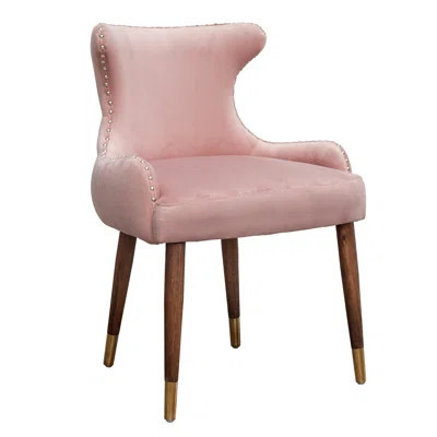 Pink Velvet Chair, - Upholstered With Foam, Curved , Solid Black Legs Gold Electroplating Accent Chair In Upholstery Dense Back Tufting, Metal Finish | Wayfair North America
