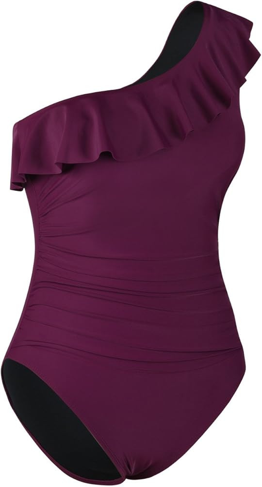 Hilor Women's One Piece Swimsuits One Shoulder Swimwear Asymmetric Ruffle Monokinis Bathing Suits | Amazon (US)