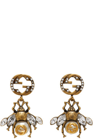 Gold Interlocking G Bee Earrings | SSENSE