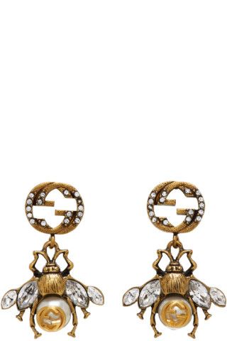 Gold Interlocking G Bee Earrings | SSENSE