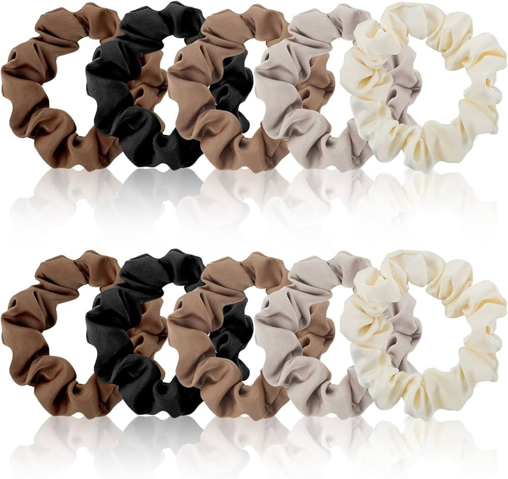 Satin Hair Scrunchies for Women, 10 Pack Neutral Satin Hair Ties Silk Hair Ties Ponytail Holder H... | Amazon (US)