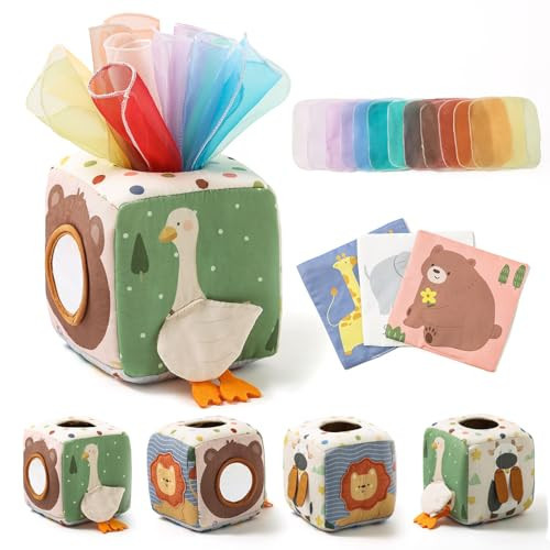 Youuys Baby Tissue Box Toy for Babies 6-12 Months, Montessori Sensory Toys for 1 Year Old Boy, Infant Toy with Crinkle Tissues & Fine Motor, for 6 9 12 18 Months Old Kids 1st Birthday | Amazon (US)