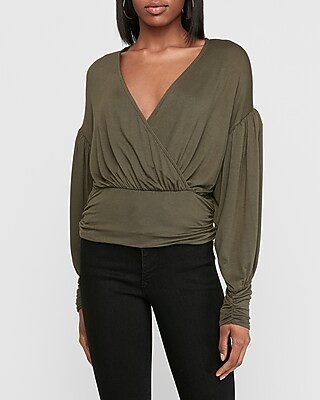 Wrap Front Seamed Balloon Sleeve Top | Express