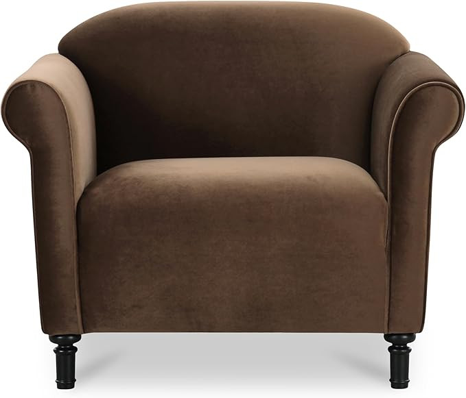 Eulalia Accent Chair, Soft Rolled Arms, Turned Birch Legs, Faux Mohair Velvet, Dark Brown | Amazon (US)