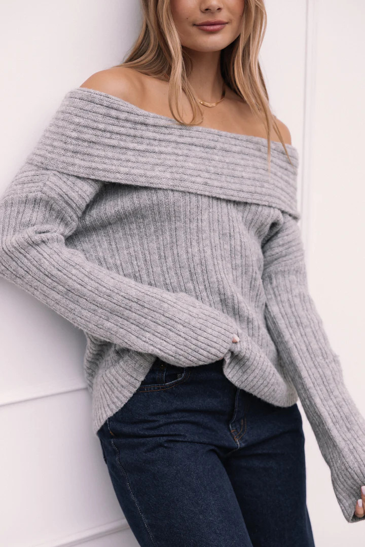 Kenny Off Shoulder Knit Sweater - Grey | Petal & Pup (US)