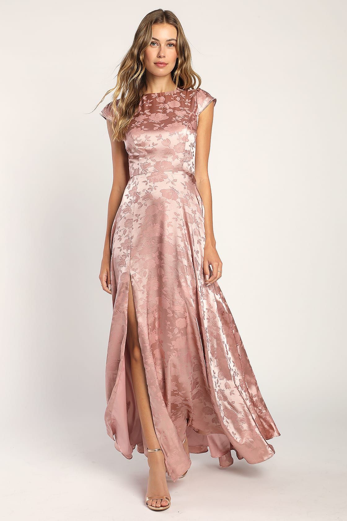 So Elegantly Dusty Rose Satin Jacquard Floral Cutout Maxi Dress | Lulus (US)