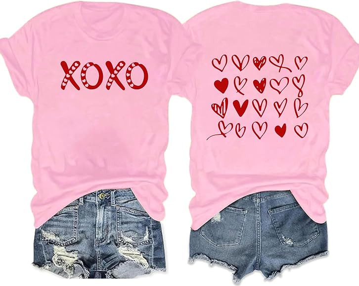 Valentines Shirts for Women Valentines Day T Shirt Cute Love Heart Print Graphic Tee Casual Lover... | Amazon (US)