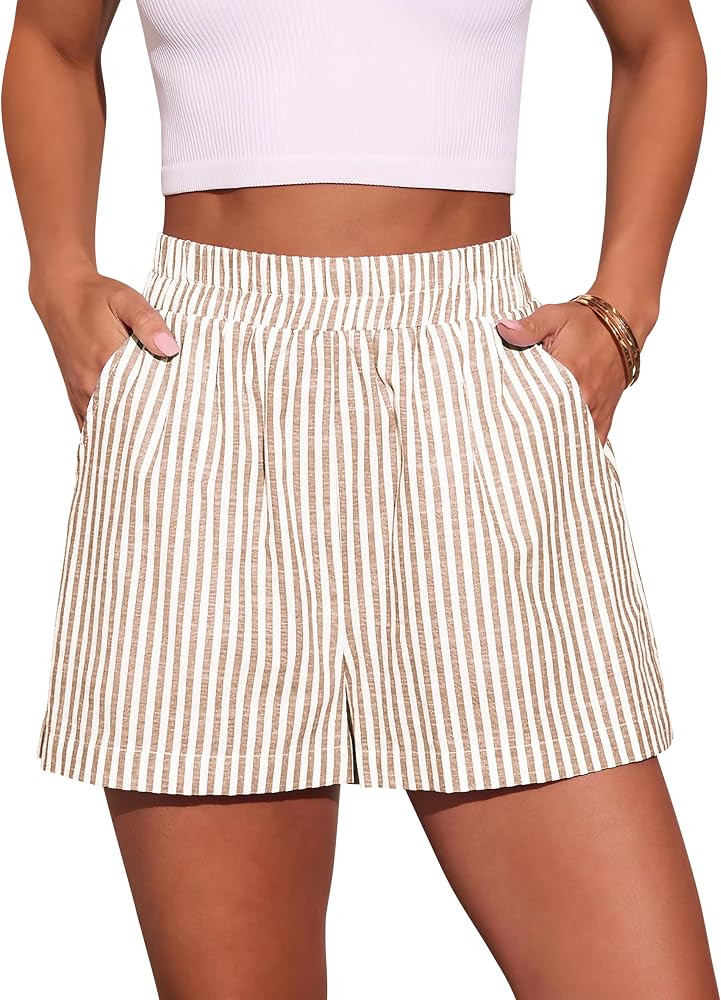AISEW Women's Striped Boxer Shorts Summer Casual Beach Shorts Elastic Waist Lounge Pajama Bottoms | Amazon (US)