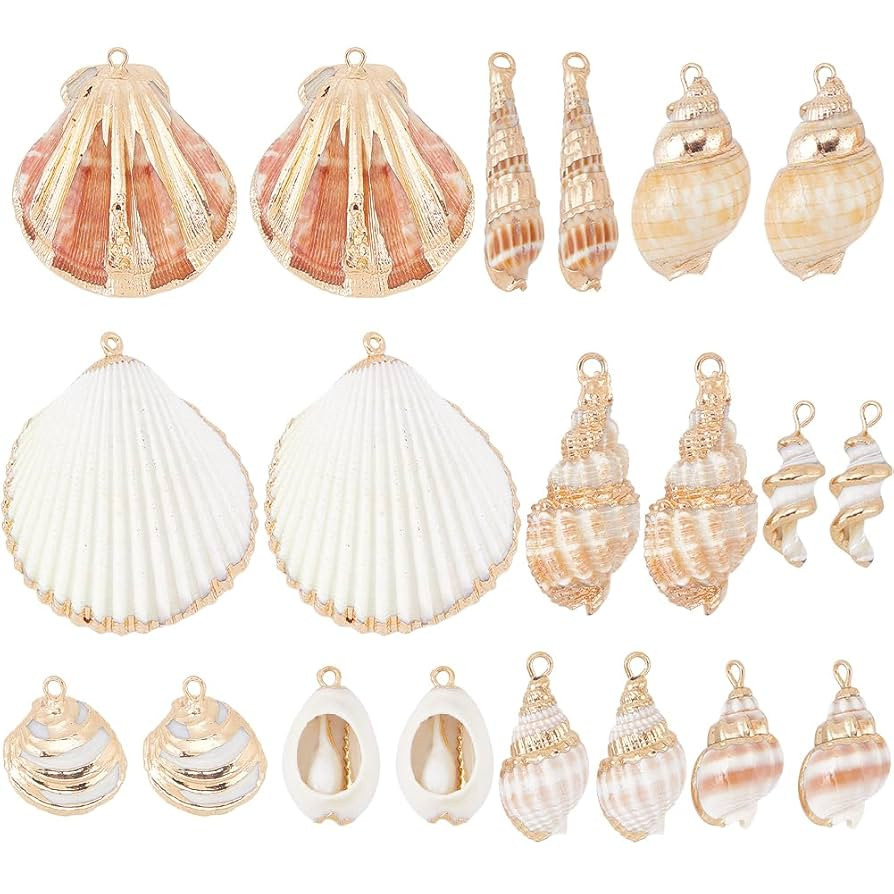 SUNNYCLUE 1 Box 20Pcs 10 Styles Sea Shell Charms Bulk Seashell Charms Natural Cowrie Conch Seashe... | Amazon (US)