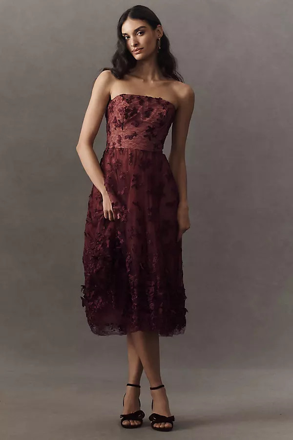 Dress The Population Kailyn Strapless Embroidered Lace Fit & Flare Midi Dress | Anthropologie (US)