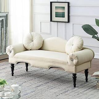 54 in. Beige Accent Velvet 2-Seater Loveseat Upholstered Rolled Arms Small Sofa Couch with Wood Legs | The Home Depot