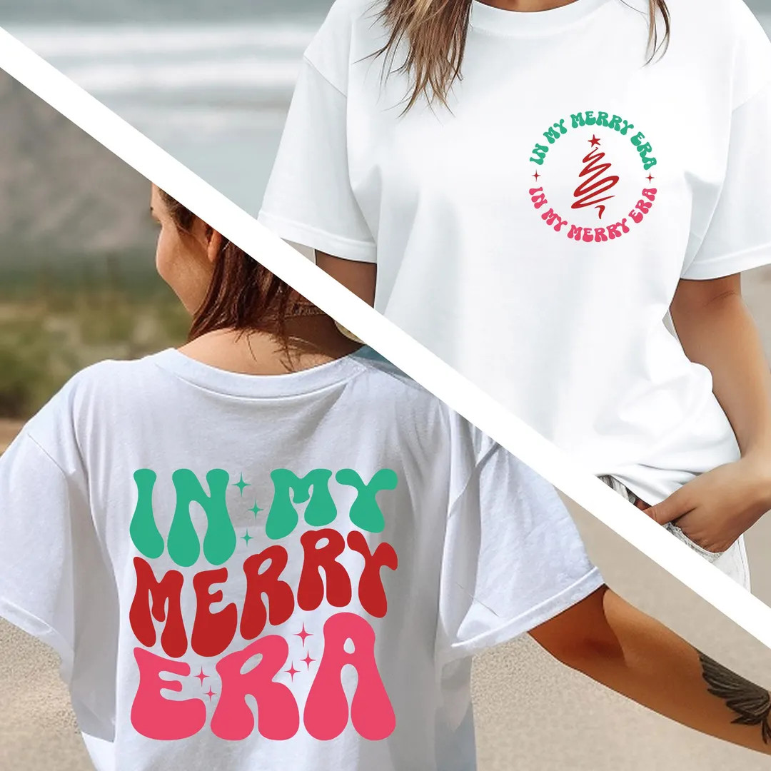 In My Merry Era Shirt, Christmas Shirt, Women Holiday T Shirt, Winter Tee, Merry Christmas Shirt,... | Etsy (US)