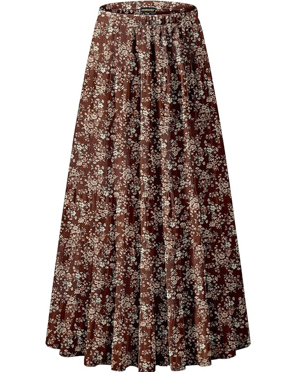 NASHALYLY Women's Chiffon Elastic High Waist Pleated A-Line Flared Maxi Skirts | Amazon (US)