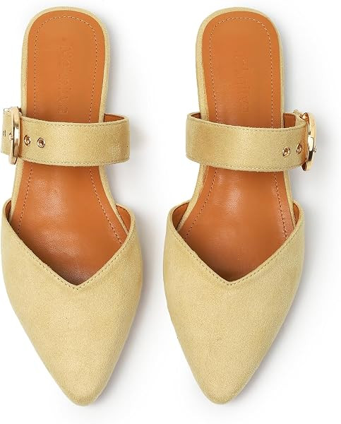 Pointed Toe Mules for Women,Adjustable Strap Backless Loafers in Synthetic Suede, Dressy Casual S... | Amazon (US)