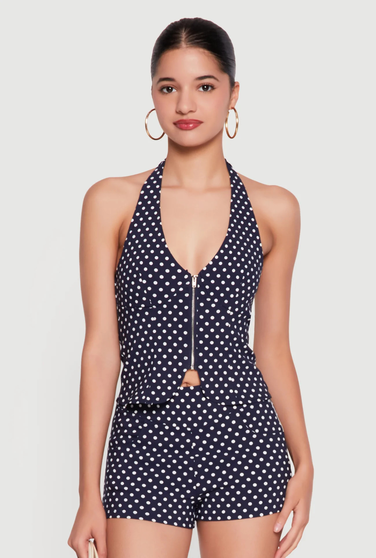 Trendy Sleeveless Zip Front Halter Top | Rainbow Shops