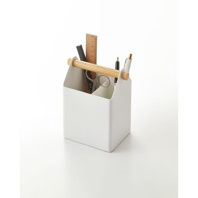 Yamazaki Home steel and wood pen and desk organizer