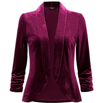 INSPIRE CHIC Women's Velvet Lapel Collar Open Front Blazers X-Large Purple Red | Target