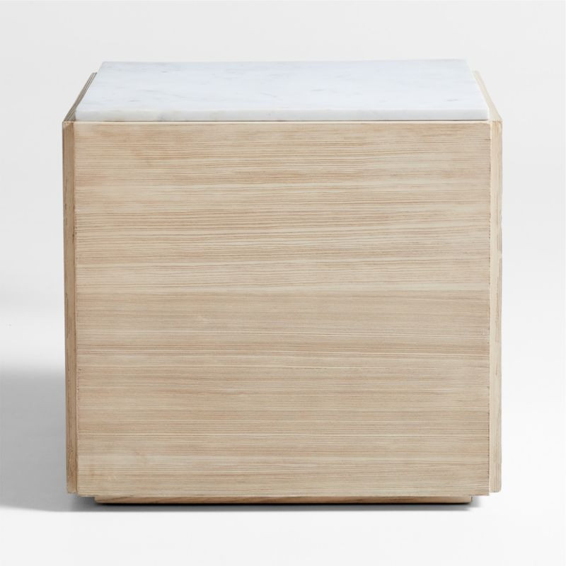 Troupe 24" Pine Wood Square Side Table with Marble Top + Reviews | Crate & Barrel | Crate & Barrel