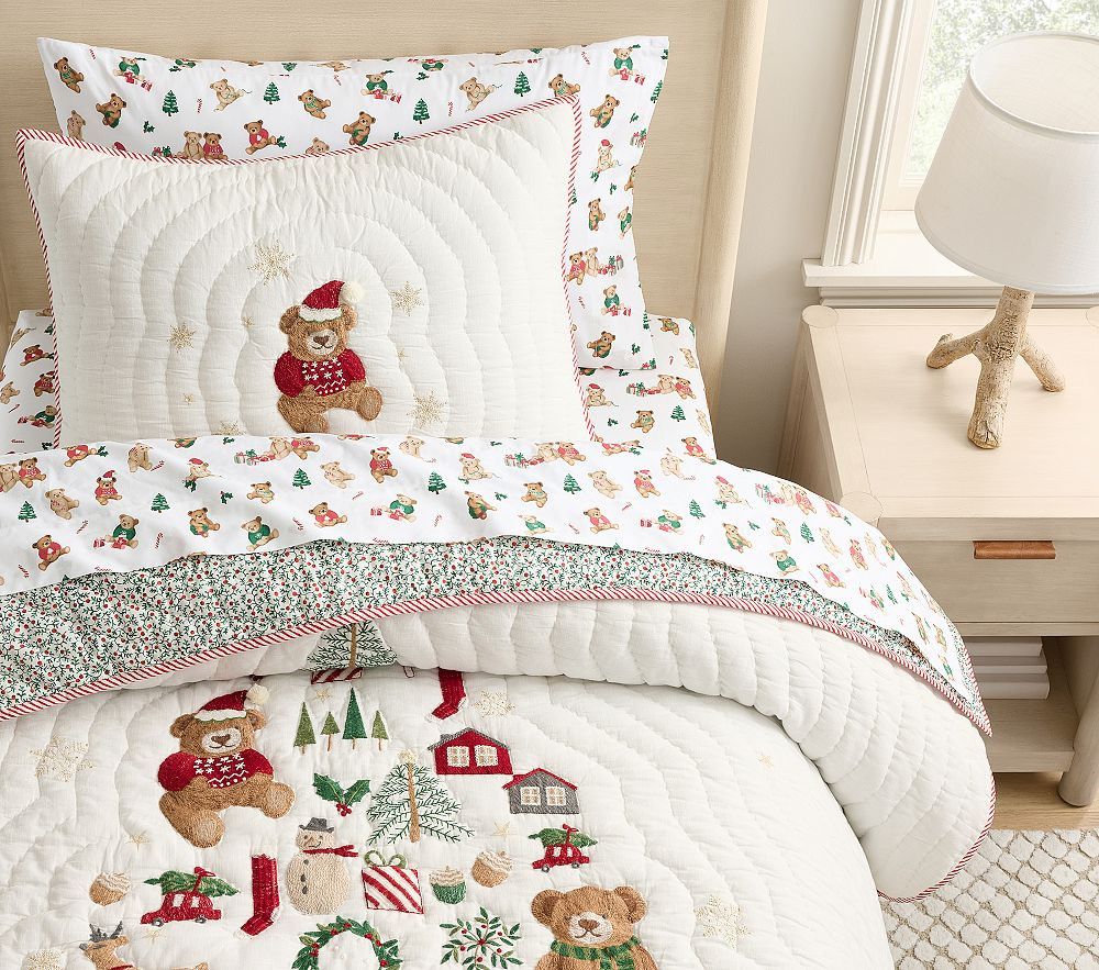 Holiday Teddy Bears Quilt & Shams | Pottery Barn Kids