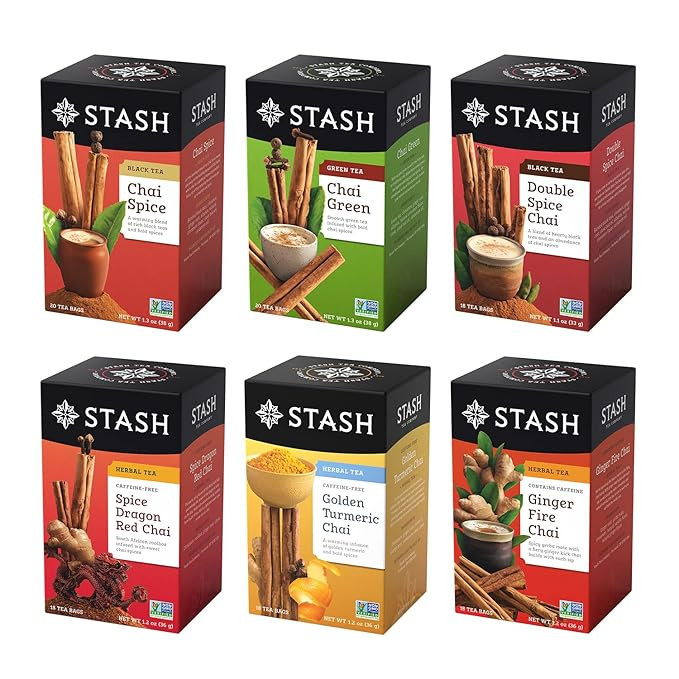 Stash Tea Chai Tea Variety Pack Sampler Assortment - Caffeinated, Non-GMO Project Verified Premiu... | Amazon (US)